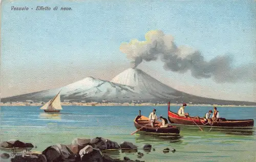 L278 Italien Neapel Gemälde signiert Floppola Effetto neve Vesuv Postkarte