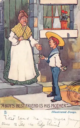 L028 Der beste Freund eines Jungen ist seine Mutter 1907 Humor britische Vintage Postkarte
