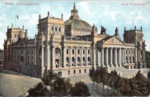 L016 Deutschland 1912 Berlin Reichstagegebaeude Parlament Vintage Postkarte