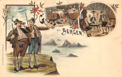 L408 Schweiz Gruss aus den Bergen Trachten Litho Vintage Postkarte