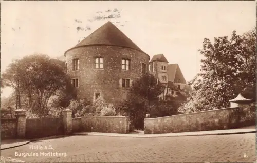L016 Deutschland 1928 Halle Burgruine Moritzburgturm RPPC Vintage Postkarte