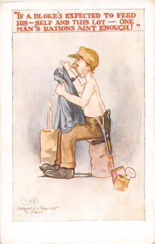 L028 VWS signierte Militär Soldat Humor britische Vintage Postkarte