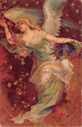 L078 Frankreich Frohe Weihnachten Engel Trauben Fantasy Postkarte