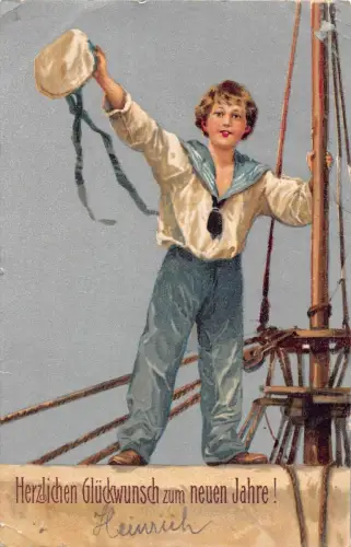 L078 Deutschland 1905 Happy New Year Grüße Junge Marine Kostüm Postkarte