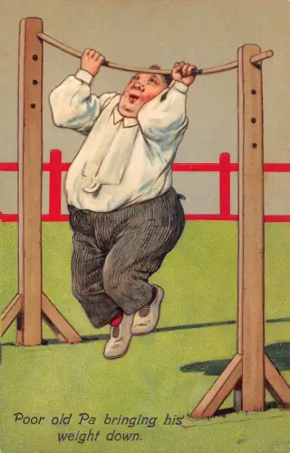 L028 Fatman Sport Humor britisch geprägt Vintage Postkarte