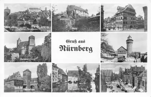 L198 Deutschland Gruss aus Nürnberg Hallertol Panorama Burg Haus Spital Postkarte