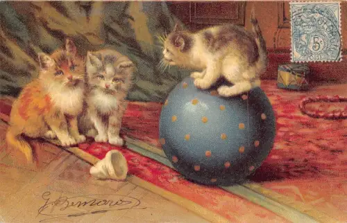 L078 Frankreich 1905 Katzen spielen signierte Fantasy Postkarte