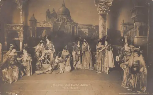 Theaterstück 1907 Schauspieler Elegant Gekleidet Der Teufel Lacht Dazu Nacht Postkarte