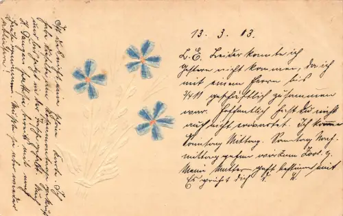 Collage 1903 Vergissmeinnicht Blumen aus geklebtem Papier Vintage Postkarte