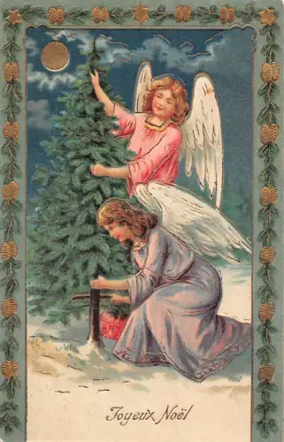 L221 Weihnachtsgrüße 1906 Engel Baum geprägt Postkarte