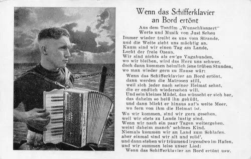 Liedkarte Wenn das Schiffsklavier an Bord Matrosenakkordeon Postkarte erklingt