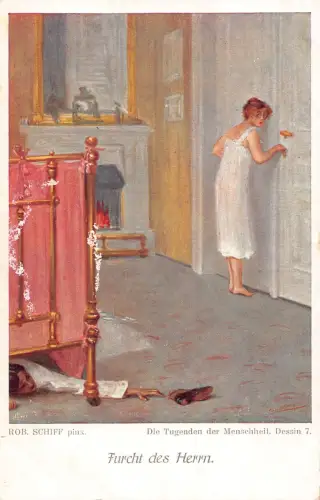 B192 Kunst von Rob Schiff Furcht des Herrn Liebhaber versteckt unter Bett Romantik Postkarte