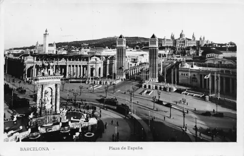 B195 Spanien Barcelona Plaza de España Platz RPPC Vintage Postkarte