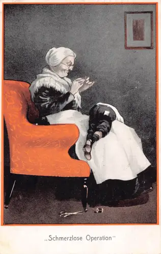 B199 Kunst Comic Humor Oma Nähen Junge Hose 1908 Einsatz Postkarte