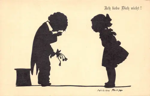 B199 Silhouette Art by Felicien Philipp Children Ich liebe dich nicht! Postkarte