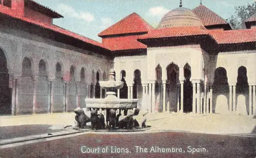 B195 Spanien Alhambra Hof der Löwen Vintage Postkarte