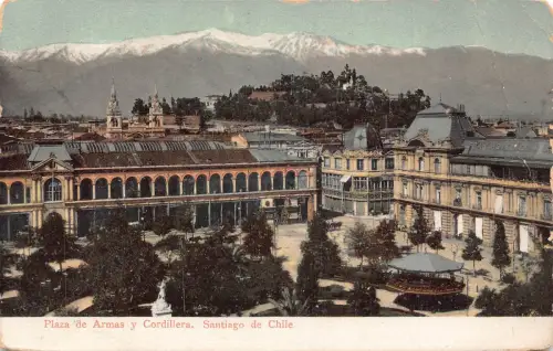 B200 Chile 1913 Santiago de Chile Plaza de Armas y Cordillera Postkarte