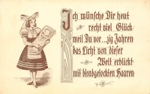 B199 Glücksgrüße Mutter in deutscher Tracht Baby Postkarte