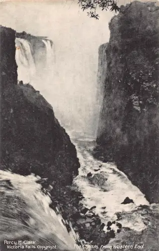 B202 Simbabwe The Chasm from Western End Victoria Falls Vintage Postkarte