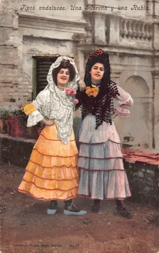 B195 Spanien Tipos andaluces Una Morena y una Rubia Mädchen in Volkstracht Postkarte
