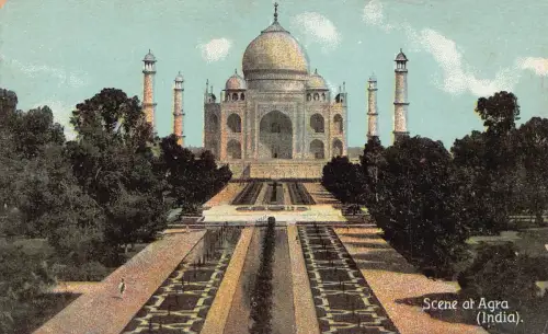 B203 Indien Szene am Agra Tempel Vintage Postkarte