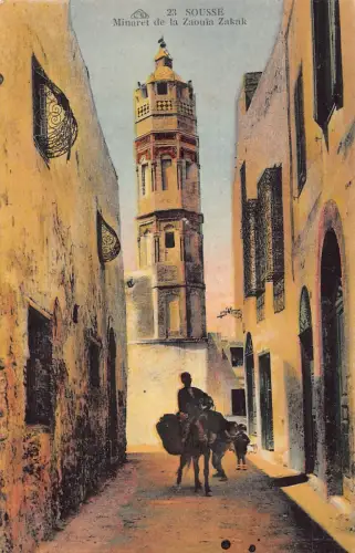 B202 Tunesien Sousse Minarett de la Zaouia Zukak Turm Vintage Postkarte