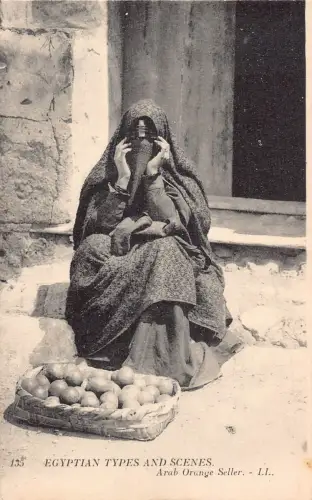 B201 Ägyptische Typen und Szenen Arab Orange Verkäufer Einheimische Ethnische Postkarte