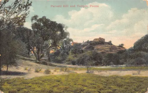 B200 Indien Poona Parvatti Hügel und Tempel Vintage Postkarte