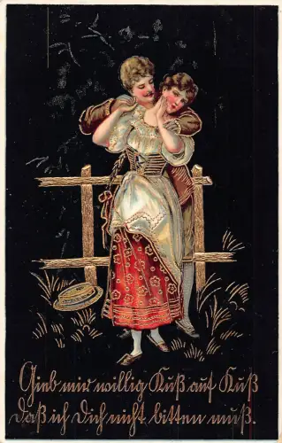 B192 Liebesroman Paar kämpfender Mann versucht Liebhaber zu küssen Postkarte