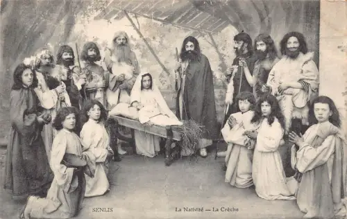 B201 Frankreich 1908 Senlis Nativite Creche Kinder Schauspieler Theater Postkarte