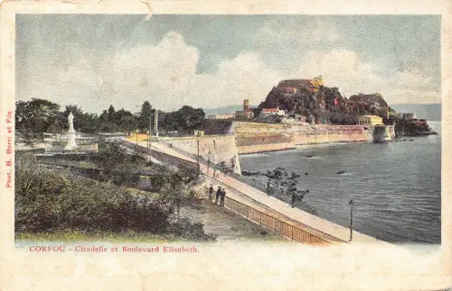B204 Griechenland Korfu Crofu Zitadelle und Elisabeth Boulevard Vintage Postkarte