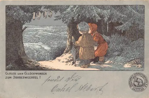 B190 Neujahrsgrüße 1905 Kinder Hoffmanns Staerkefabriken Reklame Postkarte