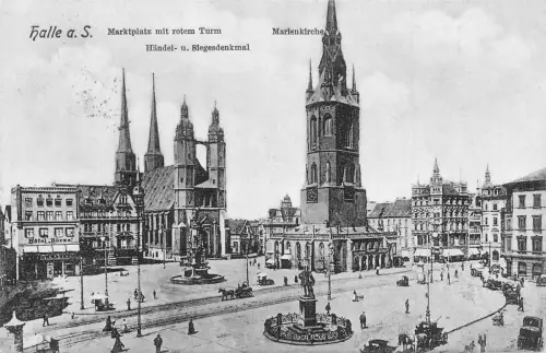 B196 Deutschland 1906 Halle a S Marktplatz Marktplatz Turm Kirche Postkarte