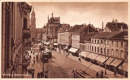 B197 Deutschland Krefeld Rheinstraße Straße Straßenbahnen Postkarte