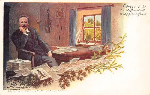 B190 Österreichischer Schriftsteller Peter Rosegger Kunst von E Joecker Litho Vintage Postkarte