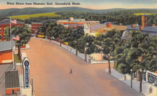 B185 US Main Street aus Freimaurer Hall Greenfield Massachusetts Postkarte