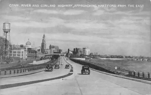 B186 US Connecticut River und Conland Highway Annäherung Hartford Autos Postkarte