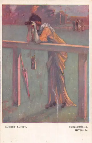 B192 Kunst von Rob Schiff Romanze Frau sucht Liebhaber mit Fernglas Postkarte