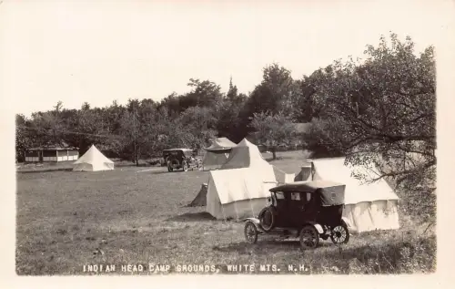 B186 US New Hampshire Indian Head Camp Grounds White Mts Car RPPC Postkarte