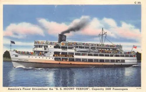 B185 US America's Finest Streamliner the SS Mount Vernon Steamboat Postkarte