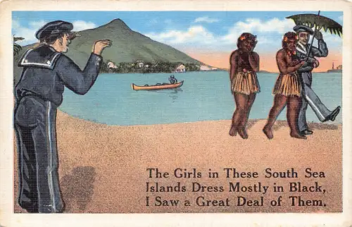 B199 Dunkler Humor Matrose Südseeinseln Mädchen Kleid meist in Schwarz Postkarte