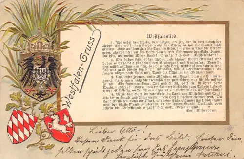 B190 Deutschland 1904 Westfalen Gruss Wappen Legende Prägepostkarte