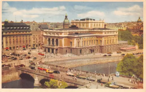 B203 Schweden Stockholm Teatren och Norrbro Theater Vintage Postkarte