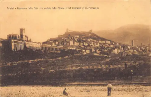 A923 Italien Assisi Panorama della Citta con veduta delle Chiese Vintage Postkarte