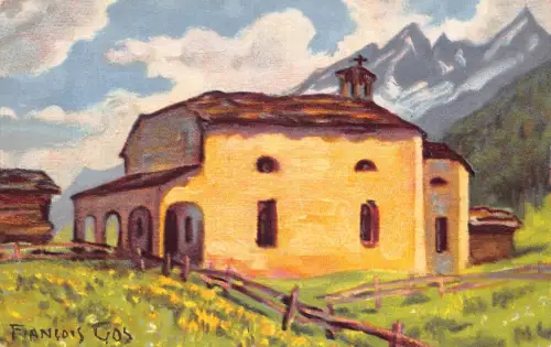 A922 Schweiz Mischabel et Chapelle de Winkelmatten Zermatt Kunst Postkarte