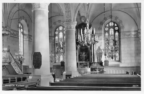 A923 Schweden Avesta Kyrkan Kirche Innenraum RPPC Vintage Postkarte