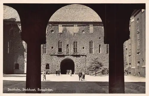 A923 Schweden Stockholm Stadshuset Borggarden Rathaus RPPC Vintage Postkarte