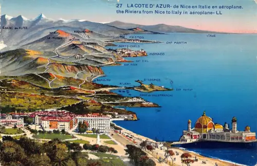 C022 Frankreich, La Cote d'Azur die Riviera von Nizza nach Italien Vintage Postkarte