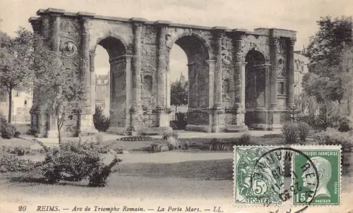 C022 Frankreich, Reims Arc de Triomphe Romain 1925 alte Postkarte