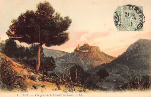 C022 Frankreich, Eze vue prise de la Grande Corniche 1911 Vintage Postkarte